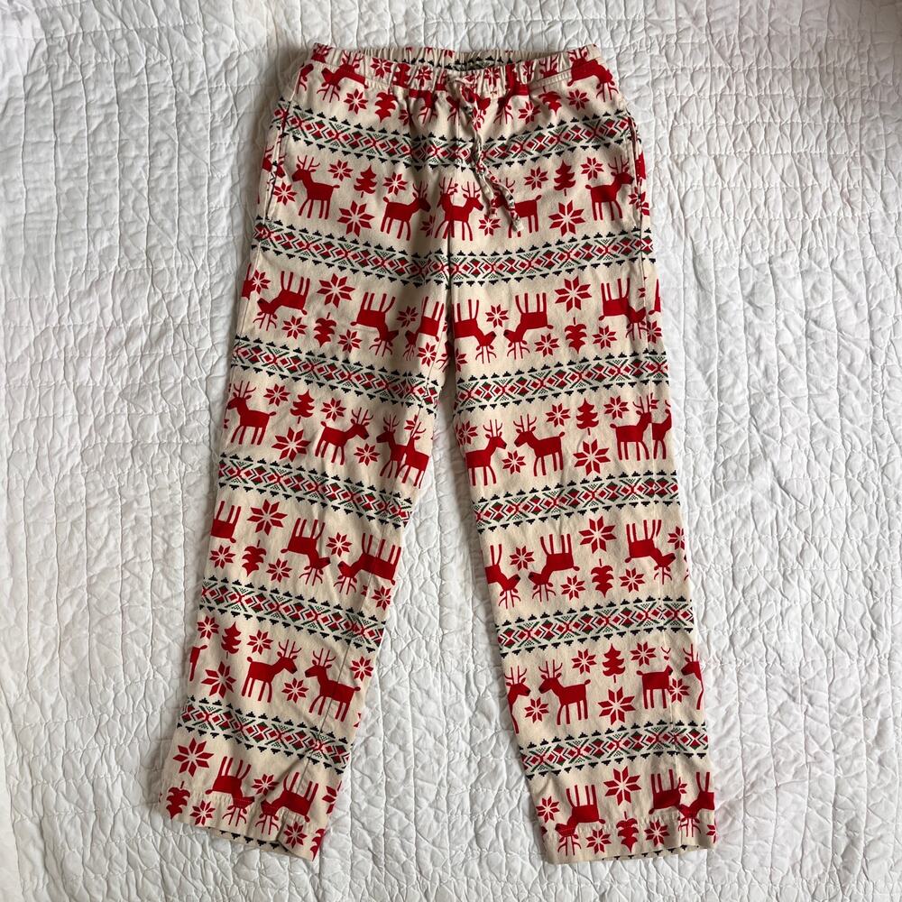 Hanna Andersson Red Deer Flannel Pajama Pants Bottoms Cream Red XS